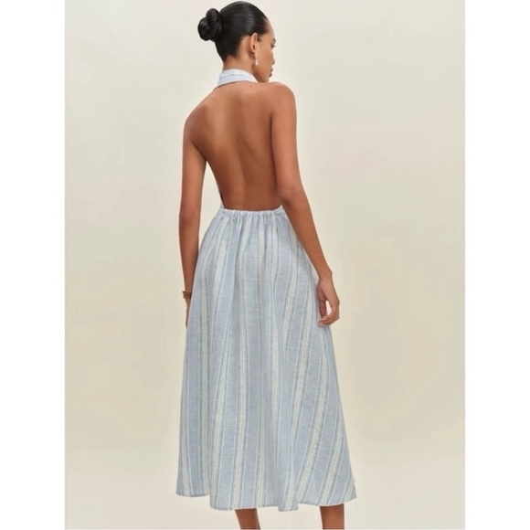 NWT Reformation Tace Linen Midi Dress Corsica Stripe Blue White 10 - Picture 15 of 15